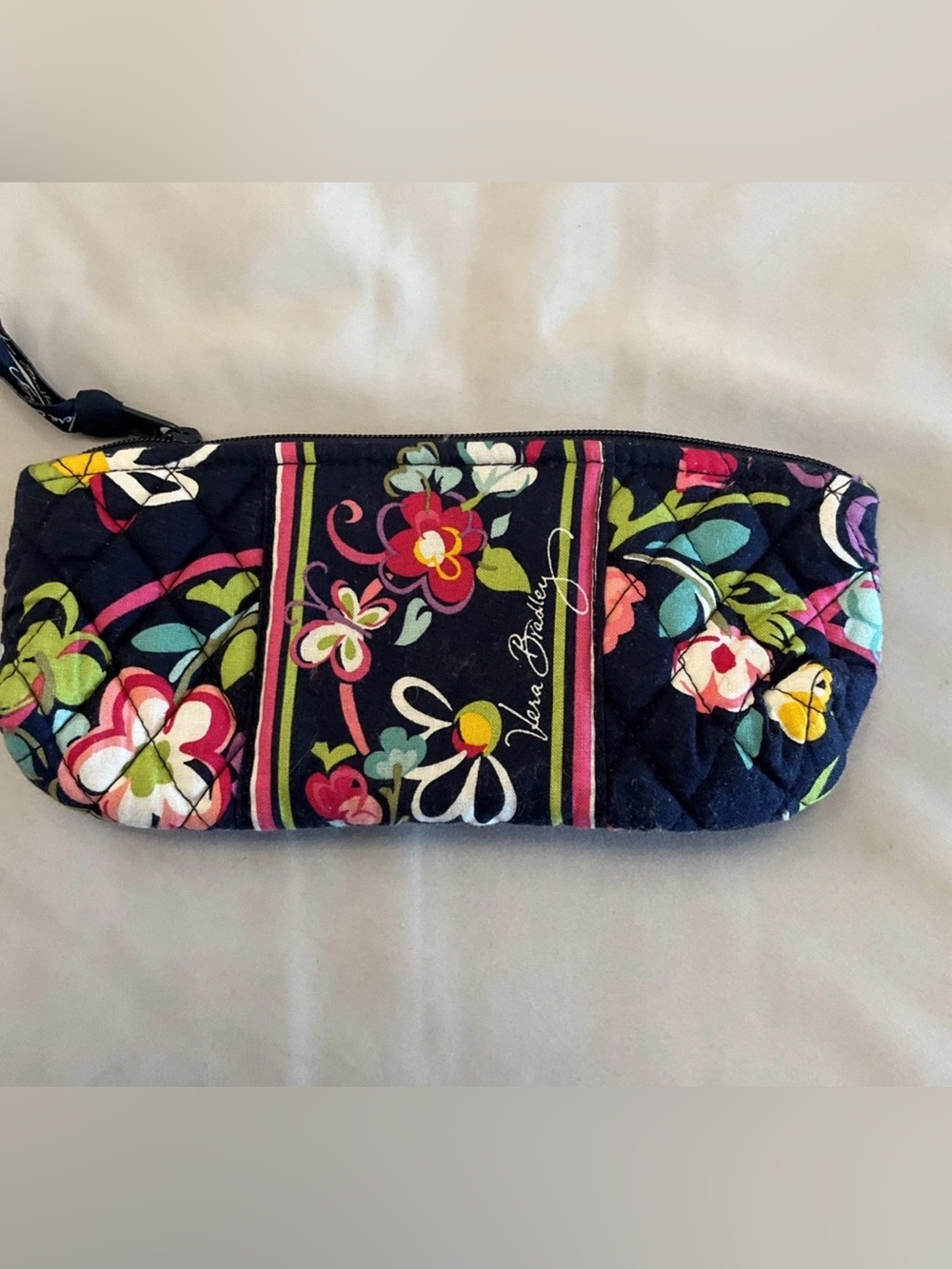 Vera Bradley Navy Floral Quilted Cosmetic Pouch with Wristlet